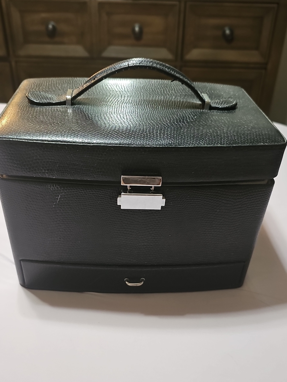 Black Structured Travel Cosmetic Case with Top Handle